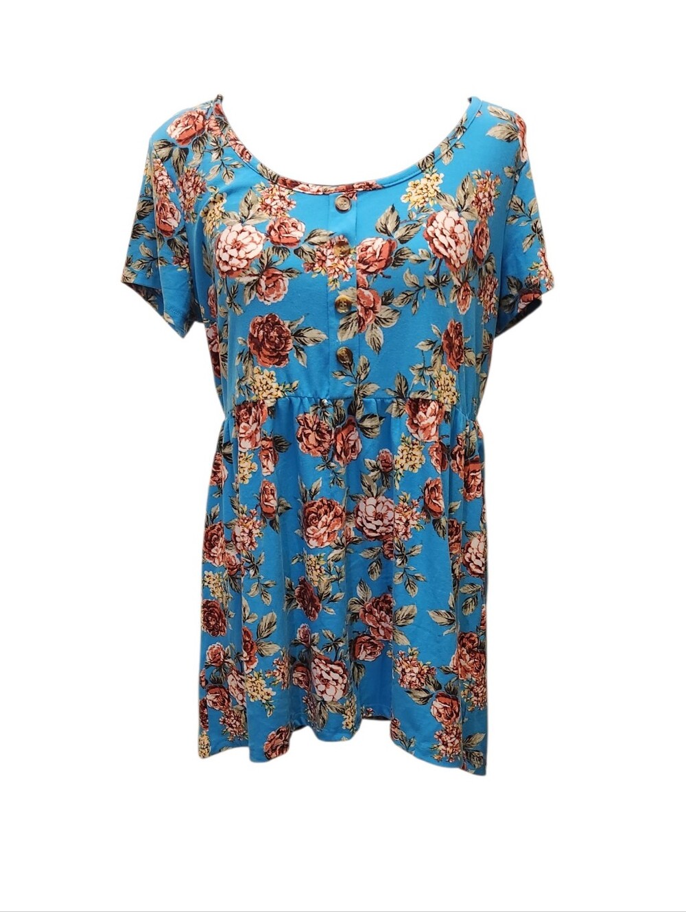 Bobbie Brooks Blue Floral Scoop-Neck High Low Tunic